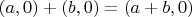 $(a,0)+(b,0)=(a+b,0)$