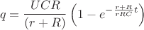 $$q=\frac{UCR}{(r+R)}\left(1-e^{-\frac{r+R}{rRC}t}\right)$$