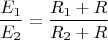 $$\frac{E_1}{E_2}=\frac{R_1+R}{R_2+R}$$