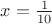 $x=\frac {1} {10}$