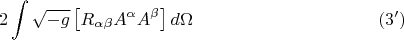 $$2\int\sqrt{-g}\left[ 
R_{\alpha \beta}A^{\alpha}A^{\beta}
\right]d\Omega \eqno (3')$$