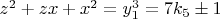 $z^2+zx+x^2=y_1^3=7k_5\pm1$