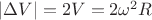 $|\Delta V|=2V=2\omega^2R$