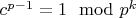 $c^{p-1}=1\mod p^k$