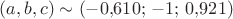 $(a,b,c)\sim(-0{,}610;\,-1;\,0{,}921)$