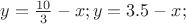 $ y = \frac{10}{3} - x;    y = 3.5 - x;$