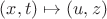 $(x,t)\mapsto(u,z)$