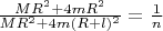 $\tfrac{MR^2 + 4mR^2}{MR^2 + 4m(R+l)^2} = \tfrac{1}{n}$