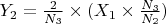 $Y_{2} = \frac {2}{N_{3}} \times (X_{1} \times \frac{N_{3}}{N_{2}}) $