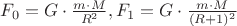 $F_0=G\cdot \frac{m\cdot M}{R^2}, F_1=G\cdot \frac{m\cdot M}{(R+1)^2}$