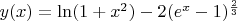 $y(x)=\ln(1+x^2)-2(e^x-1)^\frac 2 3 $