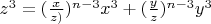 $z^3=(\frac{x}{z)})^{n-3} x^3+(\frac{y}{z})^{n-3} y^3$