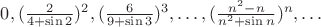 $0, (\frac{2}{4+\sin{2}})^2, (\frac{6}{9+\sin{3}})^3, \dots , (\frac{n^2-n}{n^2+\sin{n}})^n, \dots$