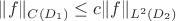 $\|f\|_{C(D_1)}\le c\|f\|_{L^2(D_2)}$