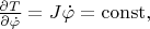 $\frac{\partial T}{\partial\dot{\varphi}}=J\dot\varphi=\mathrm{const},$