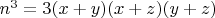 $n^3=3(x+y)(x+z)(y+z)$