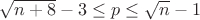 $\sqrt{n+8}-3 \leq p \leq \sqrt n - 1$ $\sqrt{n+8}-3 \leq p \leq \sqrt n - 1$