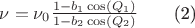 $\nu =\nu_0 \frac{1-b_1\cos(Q_1)}{1-b_2\cos(Q_2)}\qquad\mbox{(2)}$