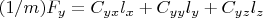 $(1/m)F_y=C_{yx}l_x+C_{yy}l_y+C_{yz}l_z$
