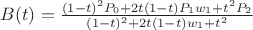 $B(t)=\frac{(1-t)^2P_0+2t(1-t)P_1w_1+t^2P_2}{(1-t)^2+2t(1-t)w_1+t^2}$ $B(t)=\frac{(1-t)^2P_0+2t(1-t)P_1w_1+t^2P_2}{(1-t)^2+2t(1-t)w_1+t^2}$