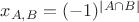 $x_{A,B} = (-1)^{|A \cap B|}$