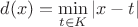 $d(x)=\min\limits_{t\in K} |x-t|$