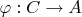 $\varphi : C \to A$