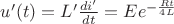 $u'(t)=L'\frac{di'}{dt}=Ee^{-\frac{Rt}{4L}}$