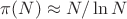 $\pi (N) \approx N/\ln N$
