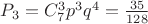 $\[
P_3  = C_7^3 p^3 q^4  = \frac{{35}}{{128}}
\]$