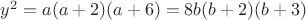 $y^2=a(a+2)(a+6)=8b(b+2)(b+3)$
