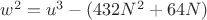$w^2=u^3-(432N^2+64N)$