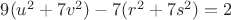 $9(u^2+7v^2)-7(r^2+7s^2)=2$