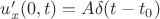 $u'_x(0,t)=A\delta(t-t_0)$