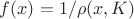 $f(x)=1/\rho(x, K) $