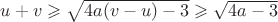 $u+v \geqslant \sqrt{4a(v-u)-3} \geqslant \sqrt{4a-3}$