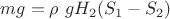$mg=\rho\ g H_2(S_1-S_2)$ $mg=\rho\ g H_2(S_1-S_2)$