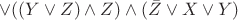 $\vee ((Y \vee Z) \wedge Z) \wedge (\bar{Z} \vee X \vee Y)$