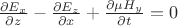 $\frac{\partial E_x}{\partial z}-\frac{\partial E_z}{\partial x}+\frac{\partial \mu H_y}{\partial t}=0$