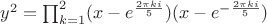$y^2=\prod_{k=1}^{2}(x-e^{\frac{2\pi k i}{5}})(x-e^{-\frac{2\pi k i}{5}})$