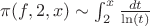 $ \pi(f,2,x) \sim \int_{2}^{x}{\frac {dt} {\ln(t)}}$