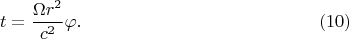 $$t=\frac{\Omega r^2}{c^2}\varphi.\eqno{(10)}$$