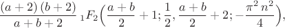 $$
\frac{(a+2) \, (b+2)}{a+b+2} \, 
 _1F_2 \Bigl(\frac{a+b}{2}+1; \frac{1}{2},\frac{a+b}{2}+2;- \frac{\pi^2 \, n^2}{4} \Bigr)  ,
$$