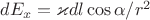 $dE_{x} = \varkappa{dl}\cos{\alpha}/r^{2}$