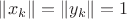 $\|x_k\|=\|y_k\|=1$
