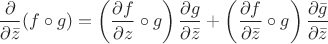 $$\frac{\partial}{\partial\bar z}(f\circ g)=\left(\frac{\partial f}{\partial z}\circ g\right)\frac{\partial g}{\partial\bar z}+\left(\frac{\partial f}{\partial\bar z}\circ g\right)\frac{\partial\bar g}{\partial\bar z}$$