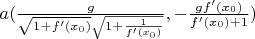 $a(\frac{g}{\sqrt{1+f'(x_0)}\sqrt{1+\frac{1}{f'(x_0)}}},-\frac{gf'(x_0)}{f'(x_0)+1})$
