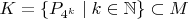 $K=\{P_{4^k}\mid k\in\mathbb{N}\}\subset M$
