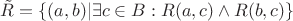 $\tilde R=\{(a,b)|\exists c\in B: R(a,c) \wedge R(b,c)\}$