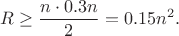 $$
R\ge \frac{n\cdot 0.3n}{2}=0.15n^2.
$$